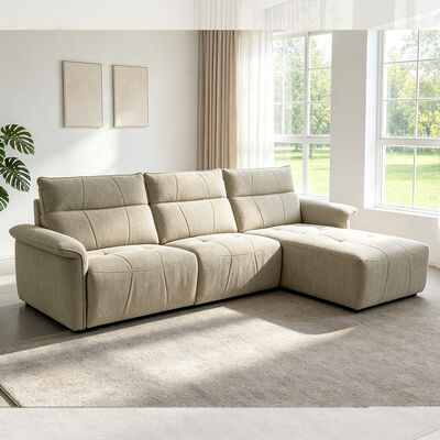 Elektrische hoekbank met 2 elektrische relaxfauteuils en USB-poort en Type C, taupe stof