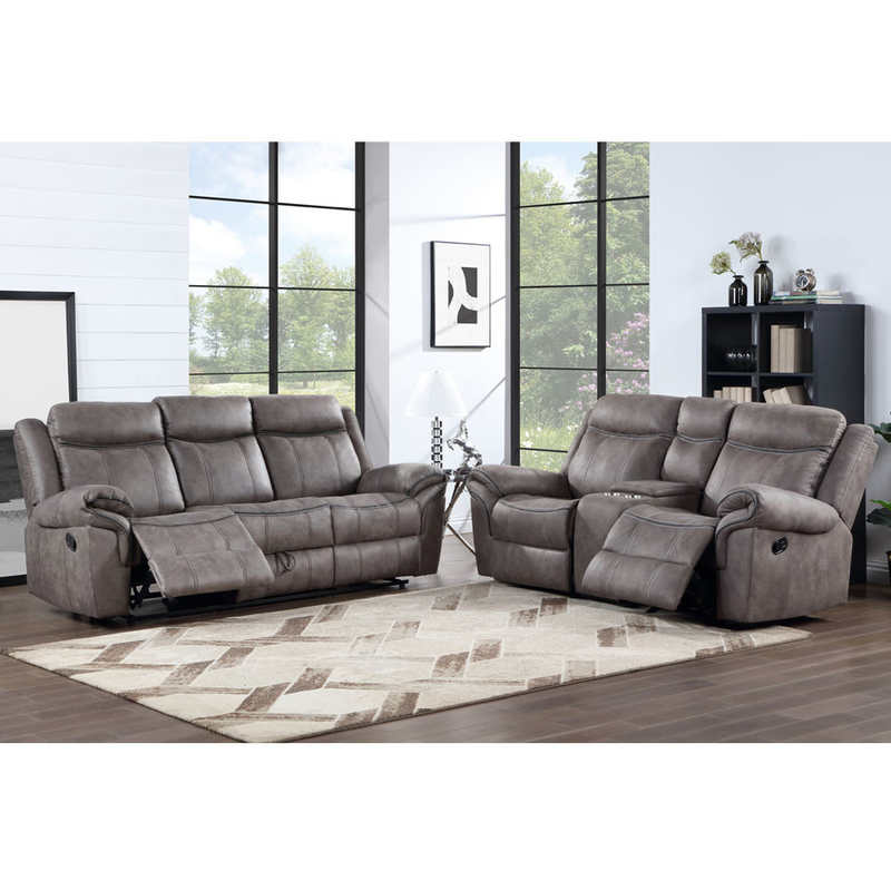 Recliner sofa set met drop-down tafel en lade en opslagdoos, lichtgrijze stof-achtige vinyl