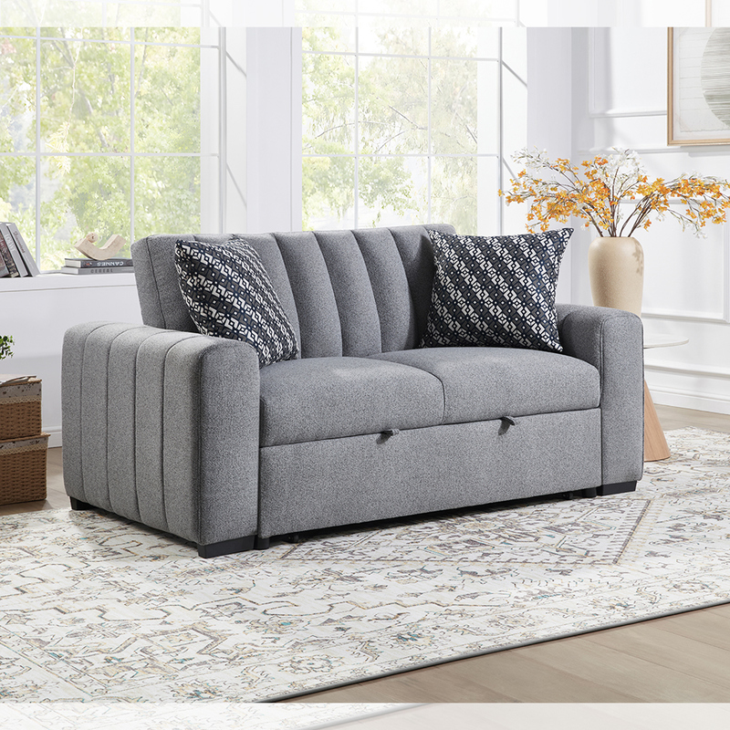 Convertibele slaapbank in volledige grootte, comfortabel uittrekbed met verstelbare rugleuning, futon slaapbank, grijze stof