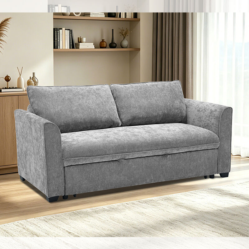Queen size convertible slaapbank bed, comfortabel uittrekbed met verstelbare rugleuning, futon slaapbank bed, grijs stof