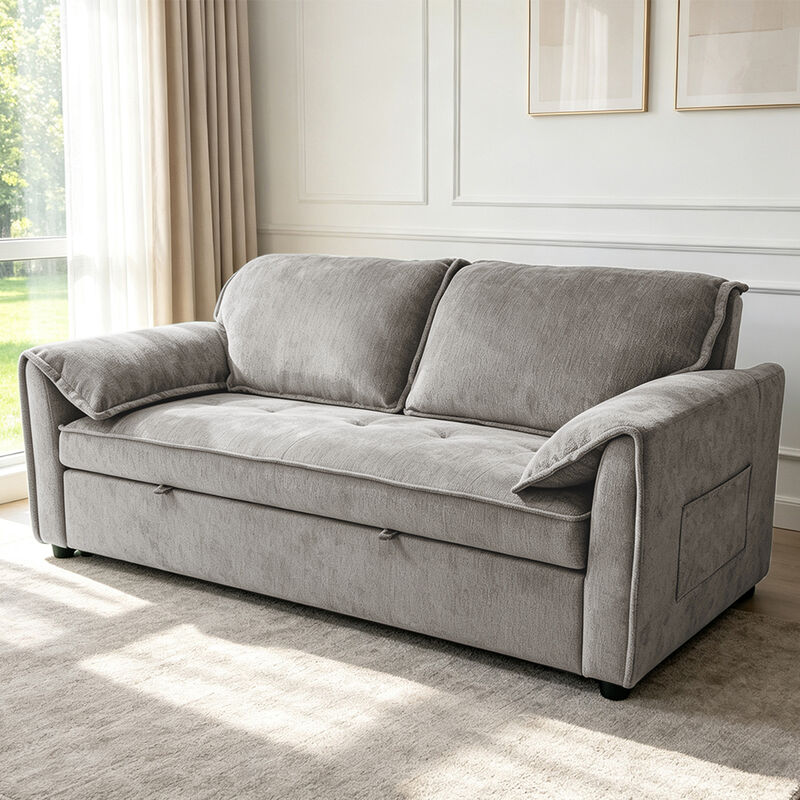 Futon Sofabed, Convertibele Slaapbank, Comfortabele Uittrekbare Bank met Verstelbare Rugleuning, Grijze Stof