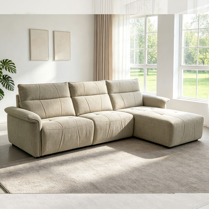 Elektrische hoekbank met 2 elektrische relaxfauteuils en USB-poort en Type C, taupe stof